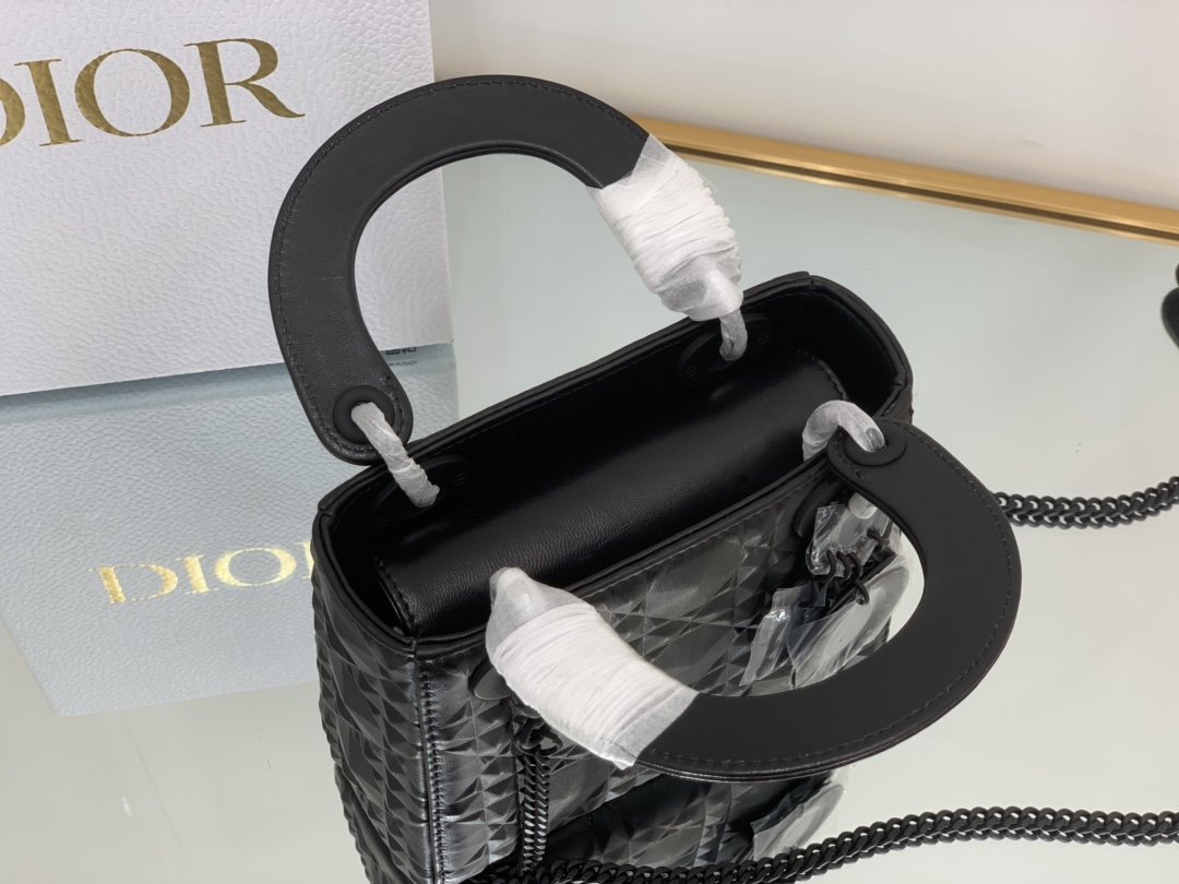 Top Quality Mini Lady Bag Black Cannage with Beaded Motif, Black, For Women Womens Handbags, Crossbody Bags, 18cm CD M0505SNEA_M900