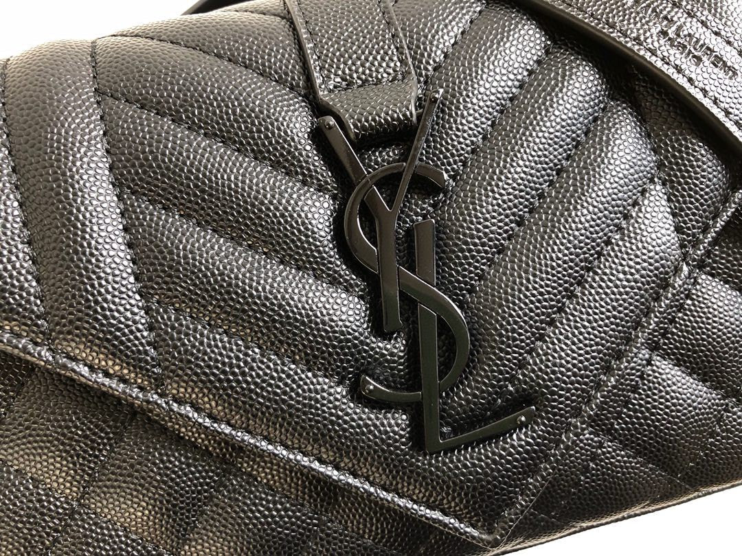 Top Quality Envelope Small Bag In Mix Matelassé Grain De Poudre Black For Women 8.2in/21cm YSL 600195BOW981000