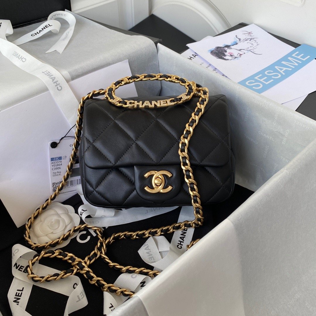 CHLSmall Flap Bag Gold Hardware Black For Women, Women’s Handbags, Shoulder Bags 7.9in/20cm AS3450