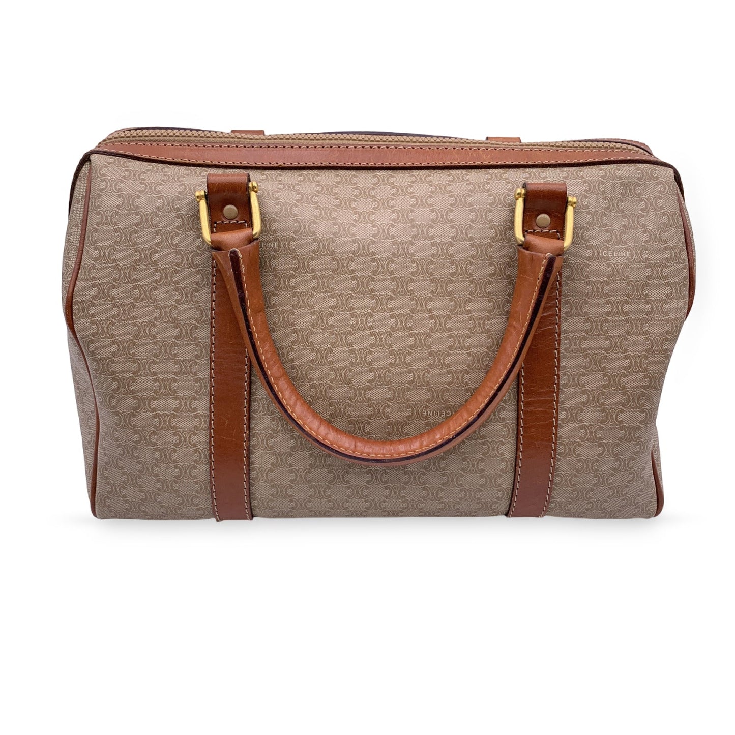 Luxury CELINE   Beige Macadam Canvas Duffel Duffle Boston Bag