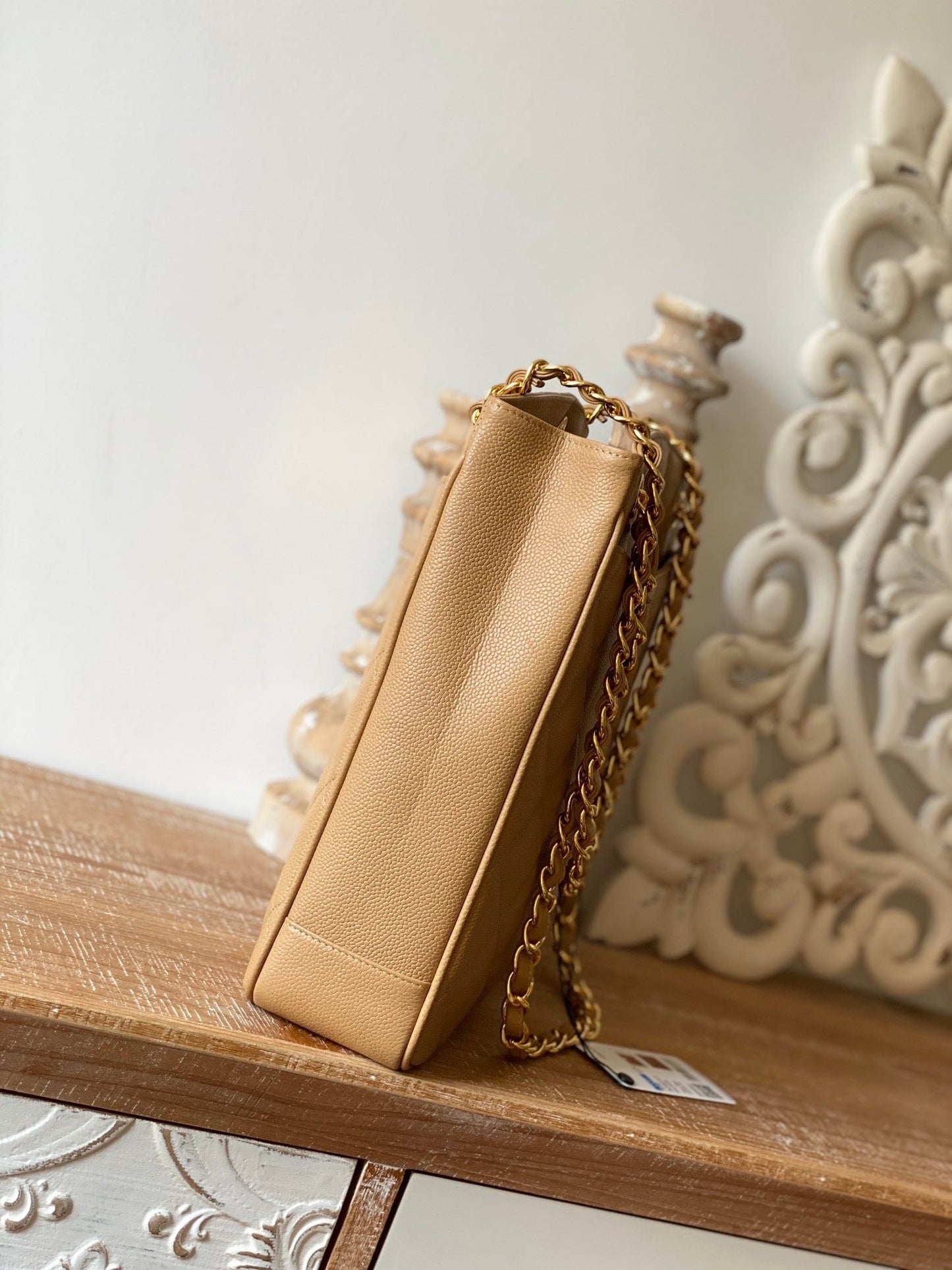 CHL Beige Large Quilted Caviar Tote Bag For Women 28cm/11in