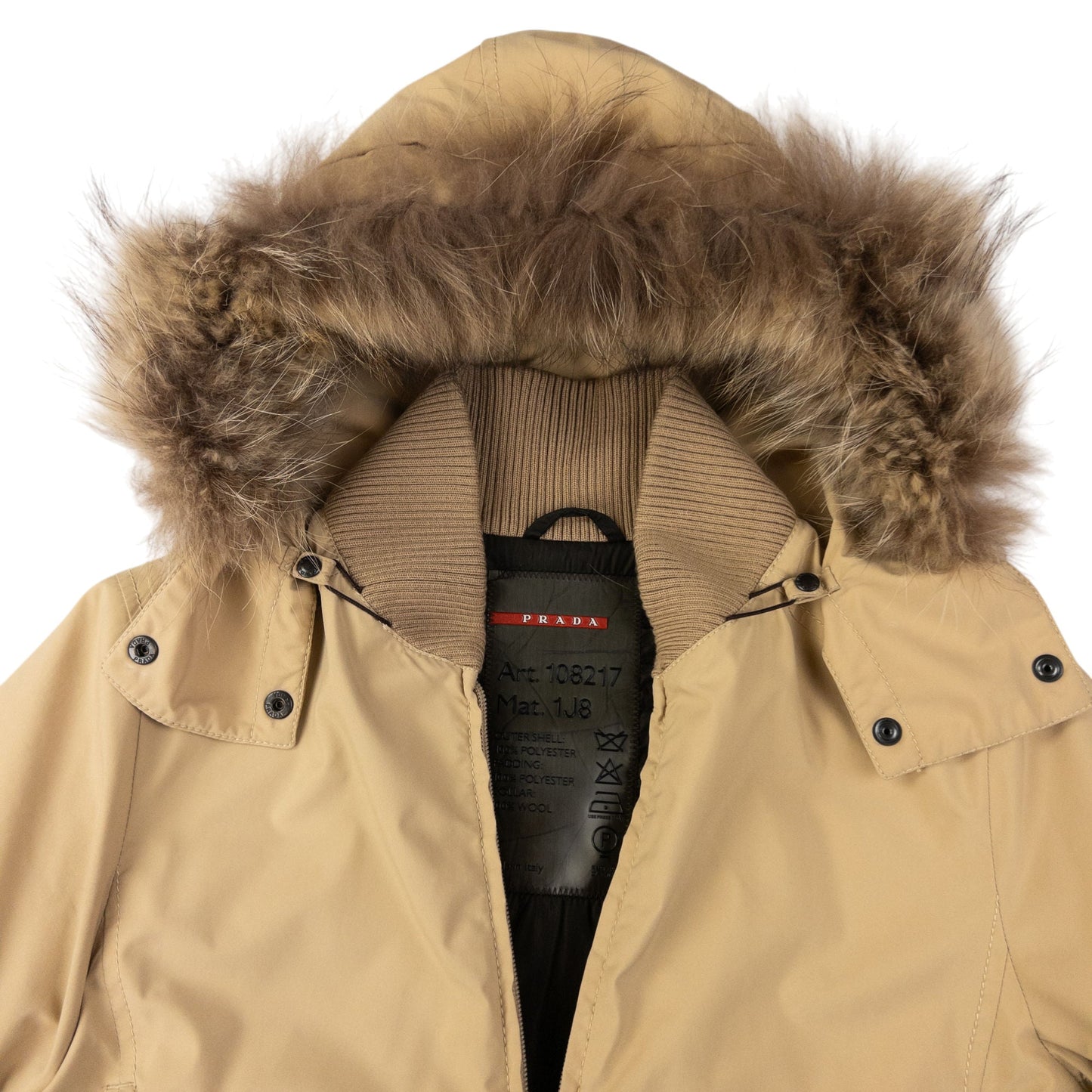Prada Sport Fur Hood Rain Jacket Womens Size M