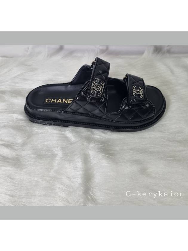 CC Logo Velcro Sandals Black Chanel