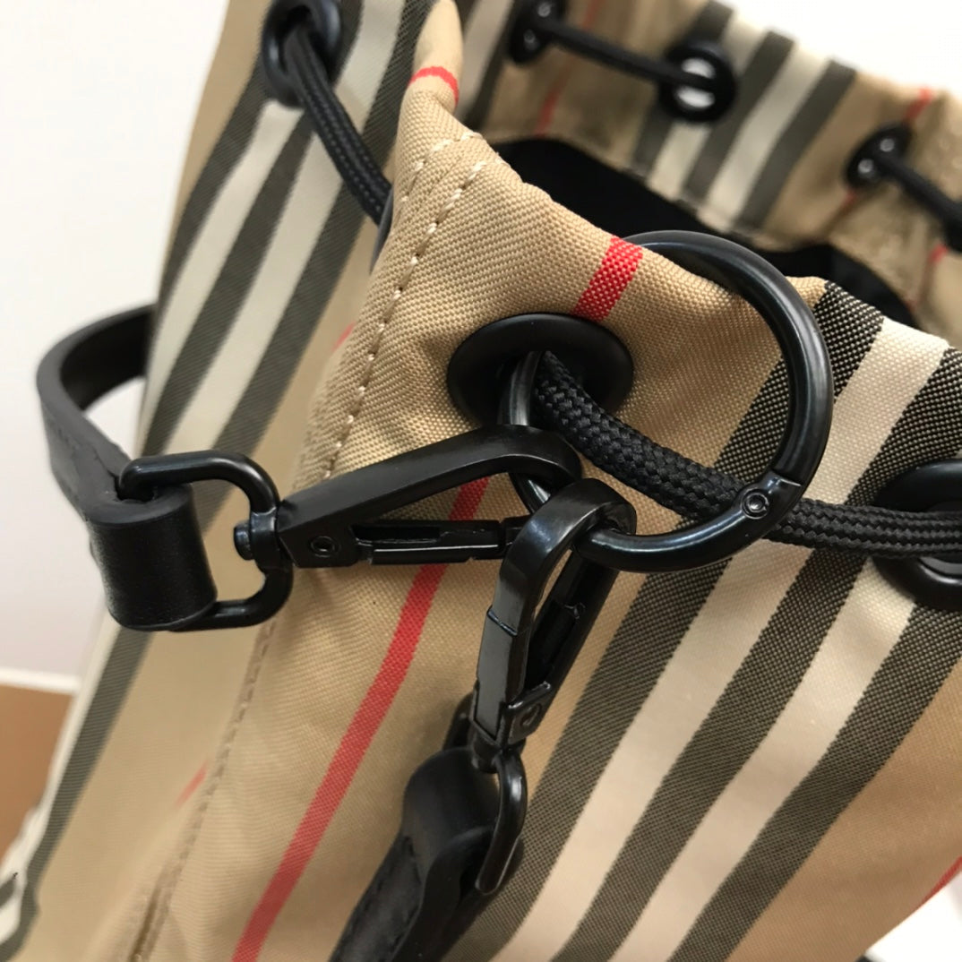 Top Quality Icon Stripe Nylon Drawcord Pouch Archive Beige For Women, Bags 7.7in/19.5cm