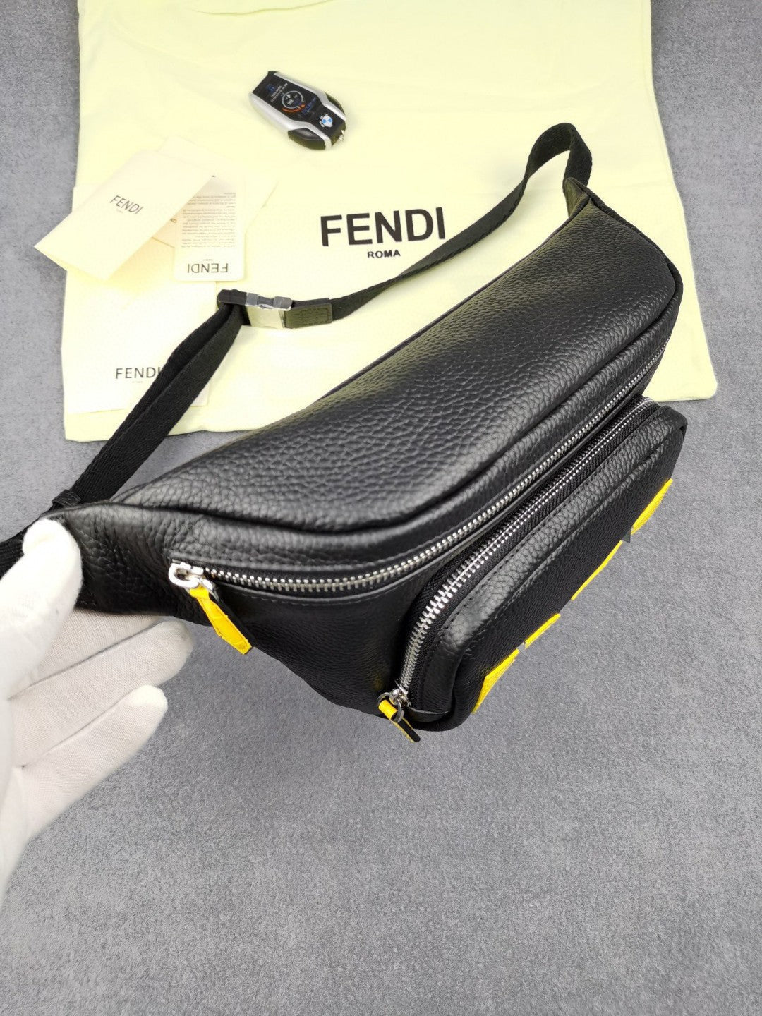 Top QualityTop Quality Little Monster Belt Bag Black/Yellow For Men, Men’s Bags 7.9in/20cm FF