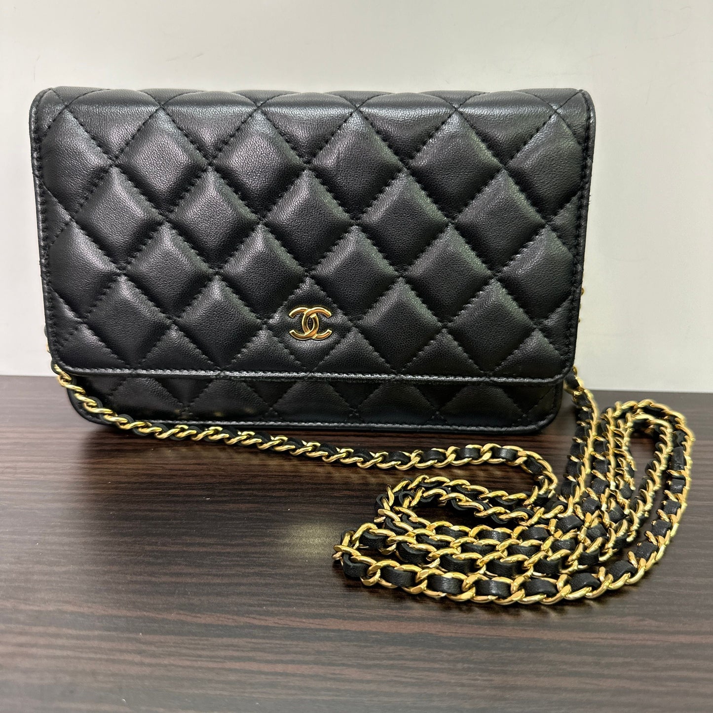 CHANEL | Bags | Chanel Lambskin Quilted Wallet On Chain Woc Black Gold Hardware LB121117