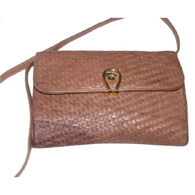 Gucci   Woven And Smooth Two Way Style Purse Brown Leather Shoulder Bag
