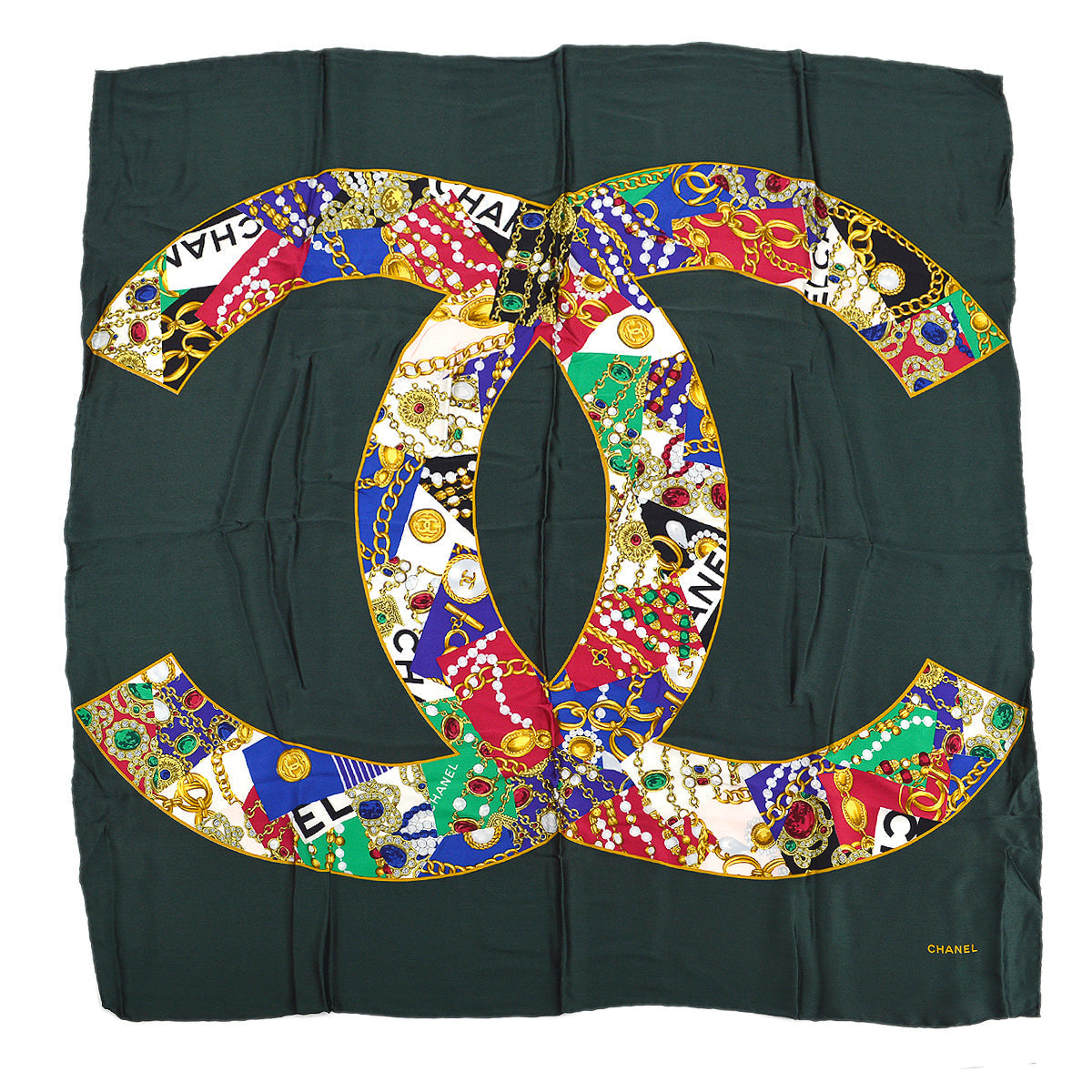 Chanel Big Scarf Green Silk