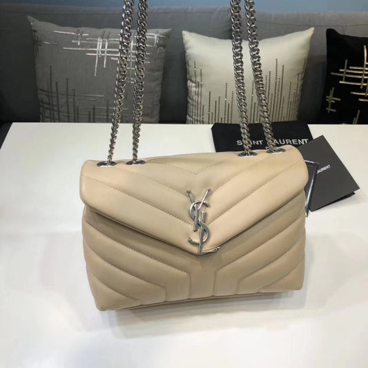 Top Quality Loulou Small Chain Bag In Matelassé "Y" Beige For Women 9.8in/23cm YSL 