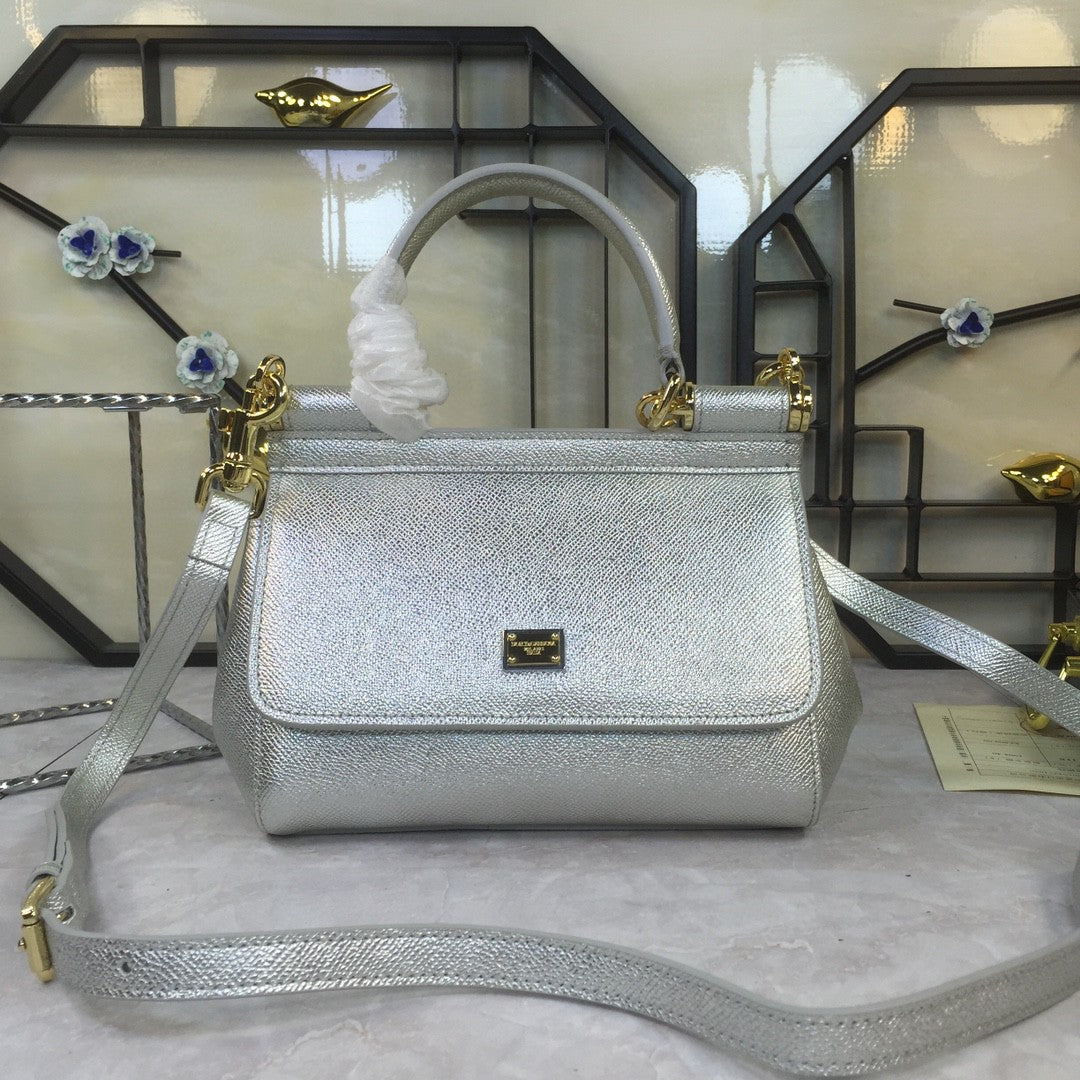 Top Quality MeTop Qualityum Sicily Handbag In Dauphine Silver For Women 10.2in/26cm Top Quality