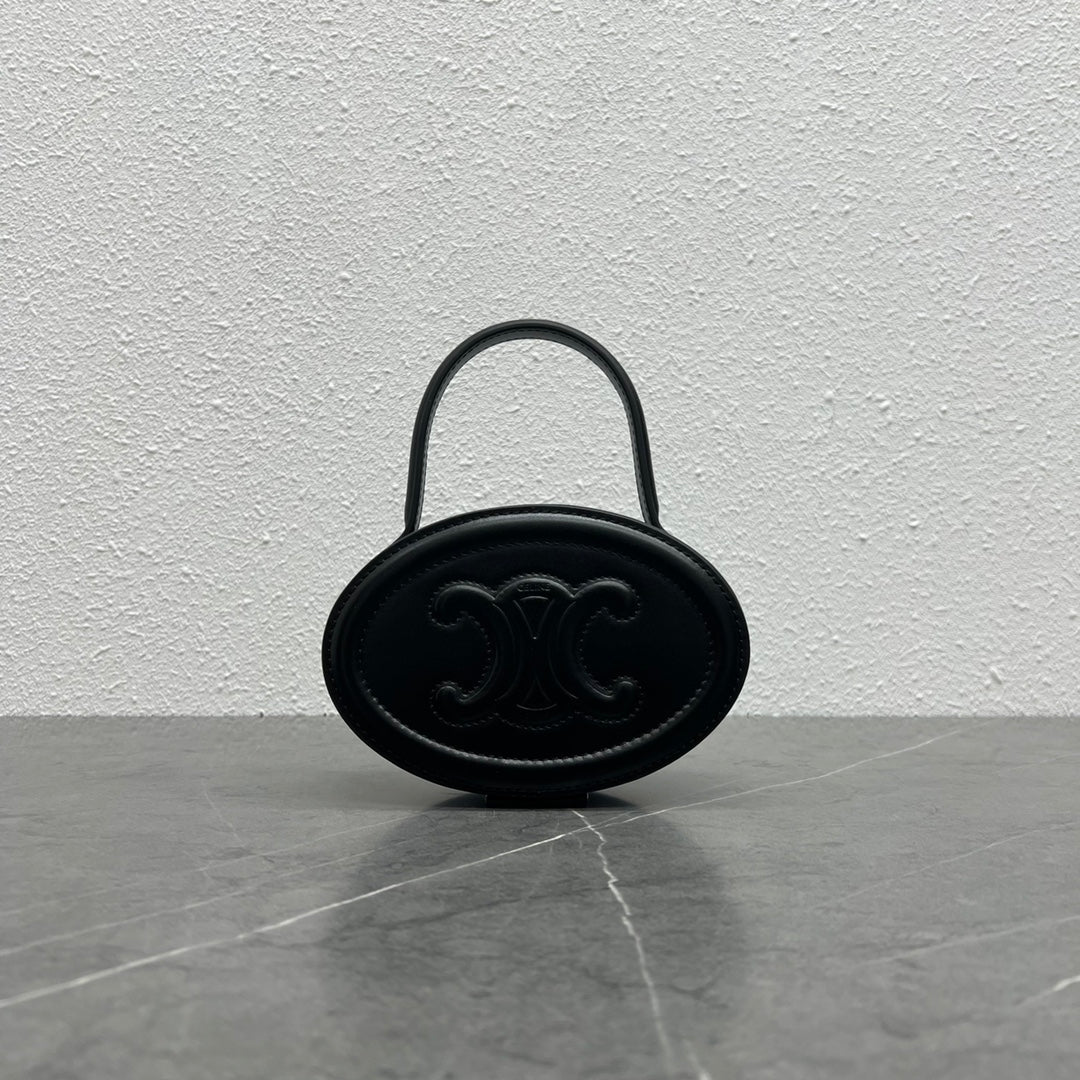 Top Quality Oval Minaudiere Cuir Triomphe Black For Women 6in/11.5cmÂ 