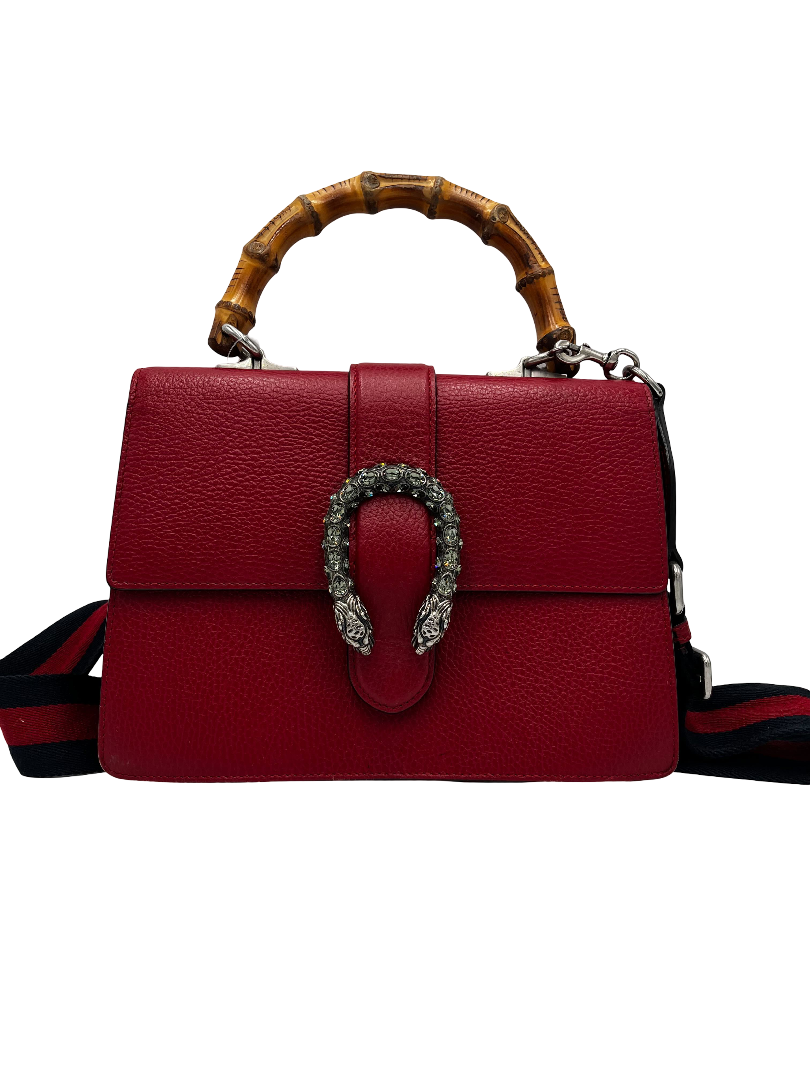 Gucci Dionysus Bamboo Top Handle Bag Leather Red Leather Handbag ( )