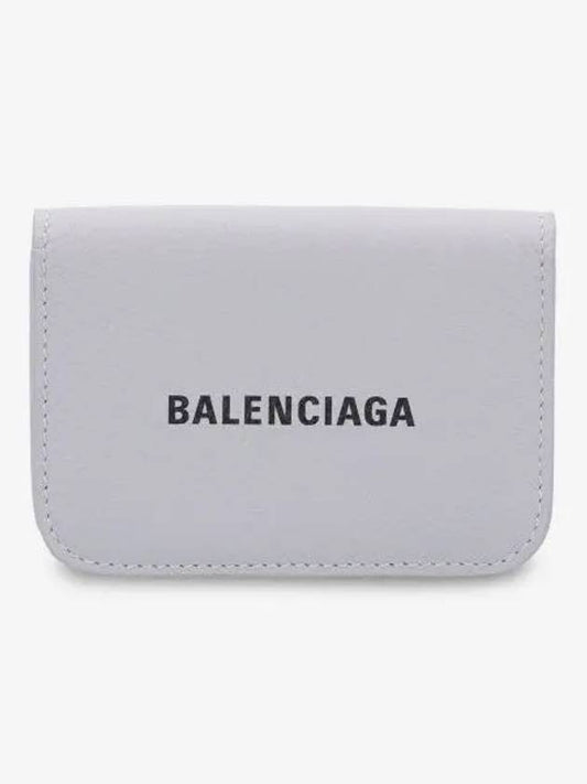 Luxury Balenciaga Trending 2025 Logo Tripold Leather Half-Wallet Light Grey