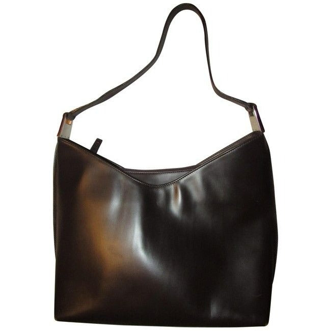 Gucci   Brown Leather With V Top And Strap Shoulder Bag