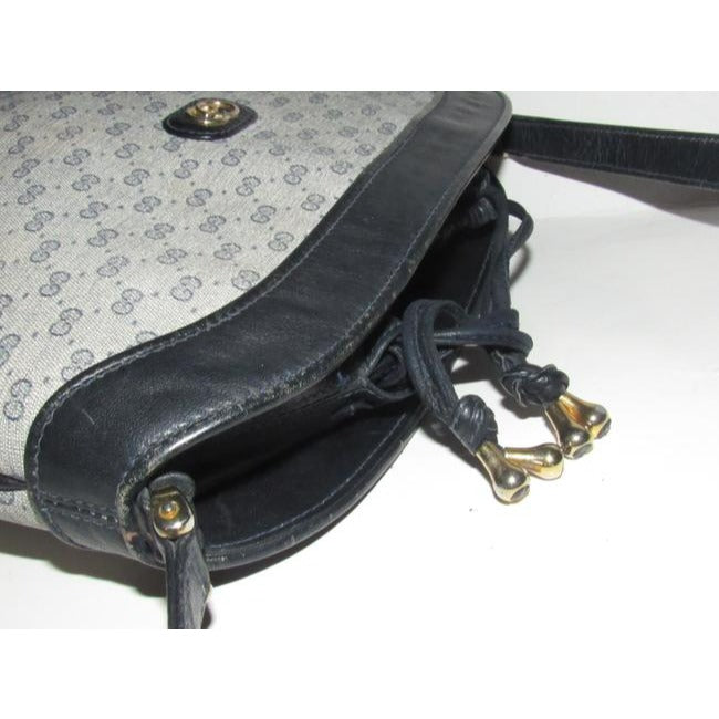 Gucci   Navy Blue Leather And Blue Small G Print Coated Canvas Satchel