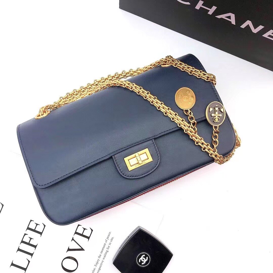 CHLMaroon Medallion Nude Reissue 2.55 Classic 225 Flap Navy Blue Bag For Women 24cm/9in
