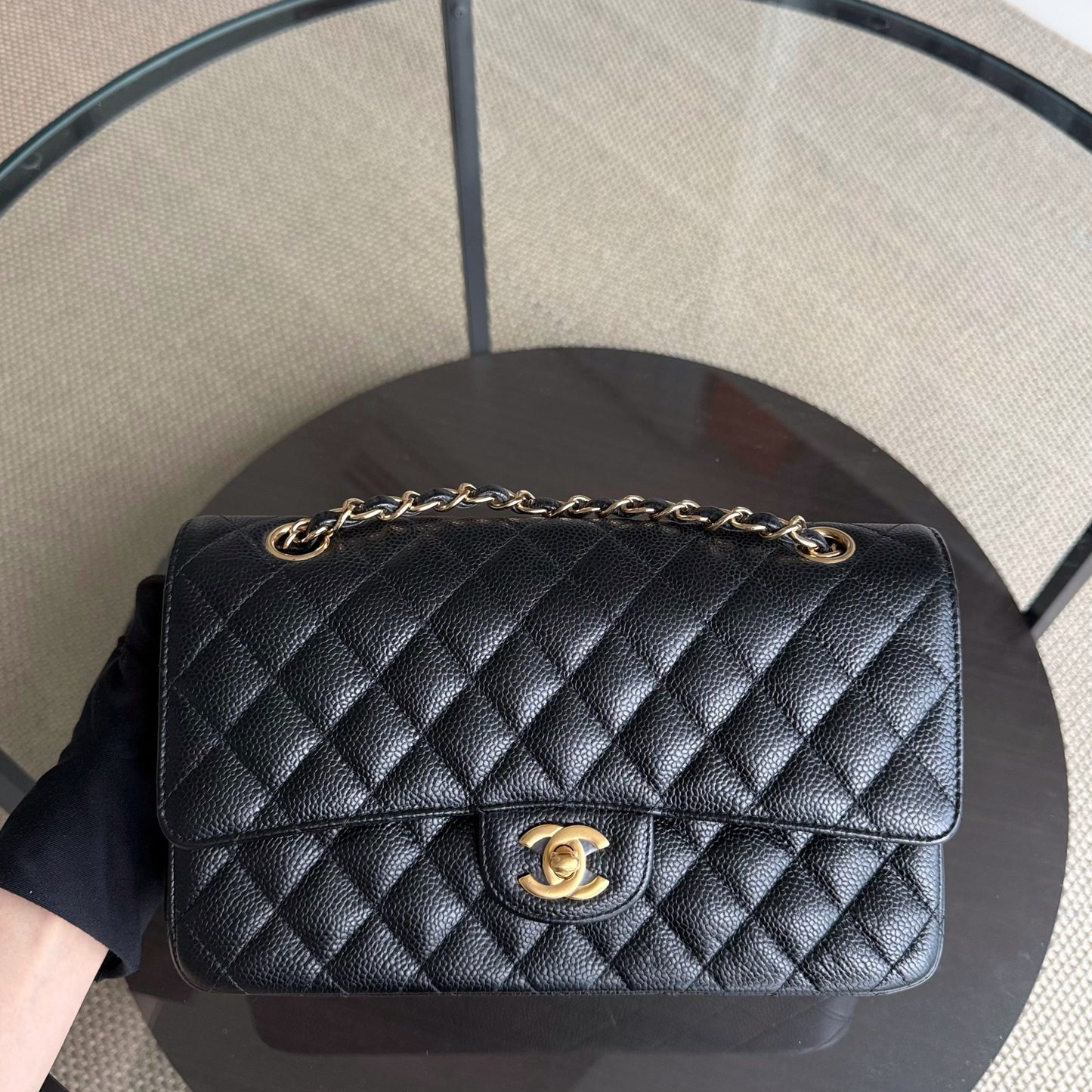 Chanel Classic Flap Medium - Caviar 25CM Quilted Grained Calfskin Black Gold Hardware Series 25