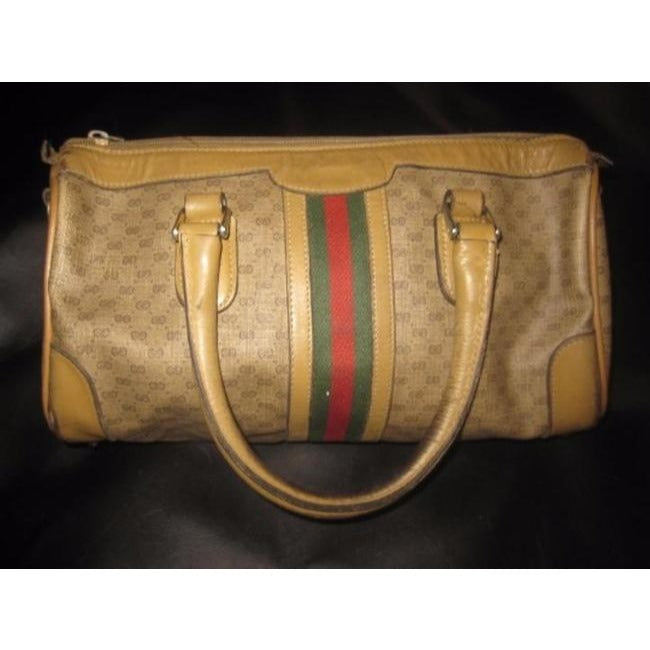 Gucci   Coated Canvas With Small G Logo Leather In Browns With Wide Red Green Stripe