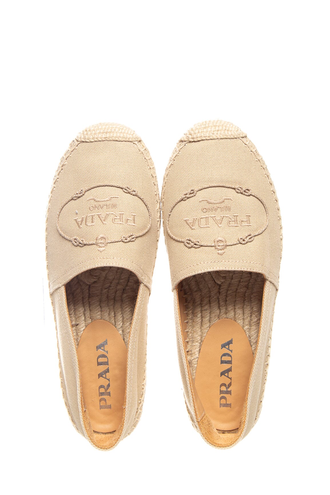 Prada Beige Embroidered "Prada" Logo Espadrille SZ 36