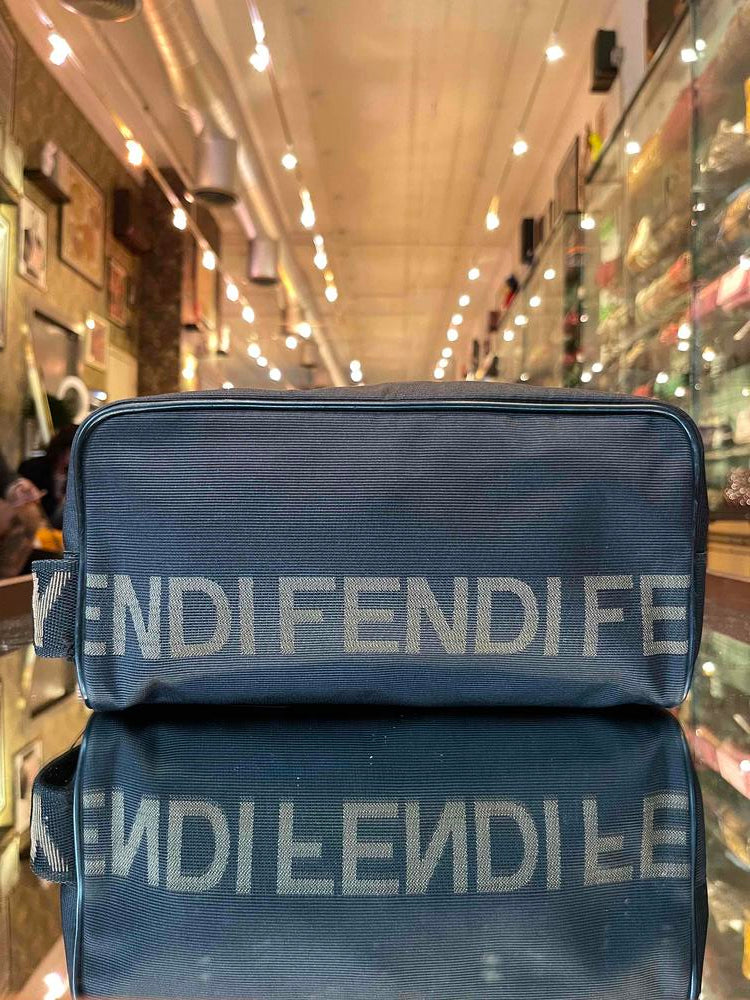 Fendi Canvas Logo Travel Zip Pouch