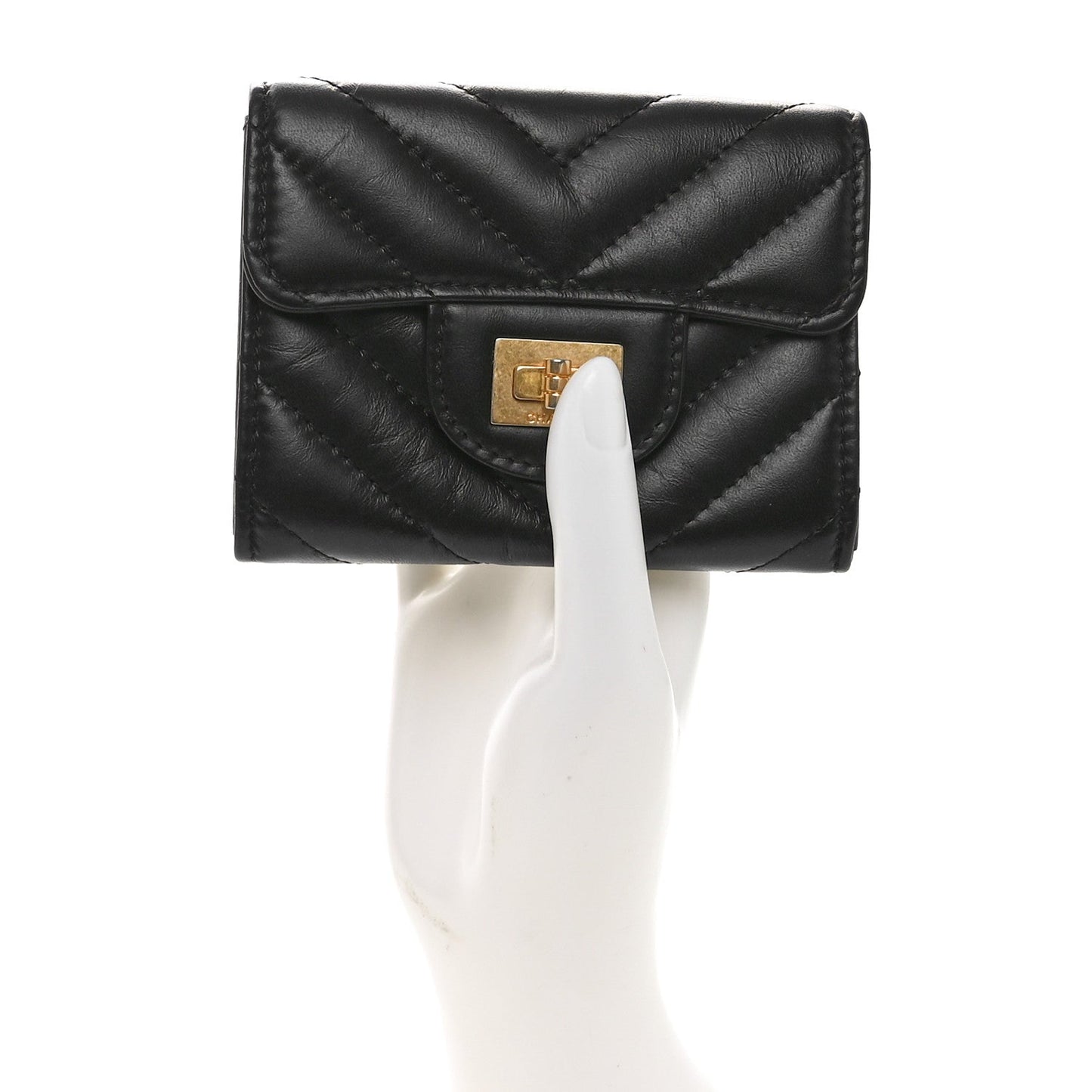 Chanel Aged Calfskin Chevron Quilted Reissue Card Holder Wallet Black
