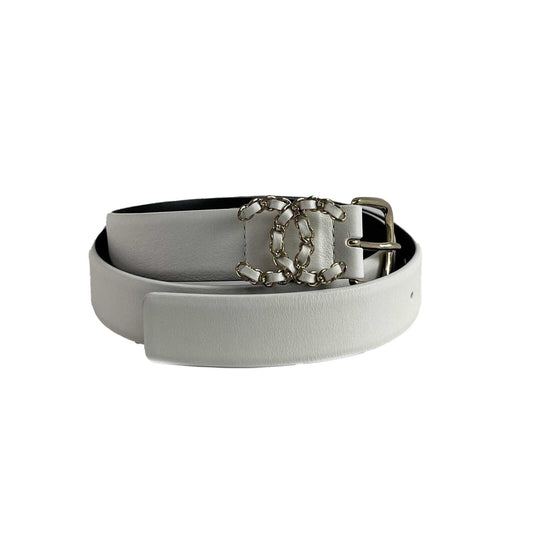 CHANEL 21P New w/ Tags CC White leather Belt Size 75