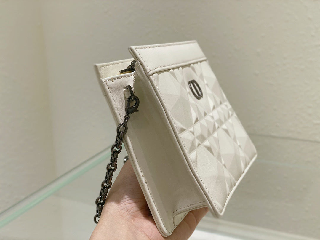 Top Quality Caro Zipped Pouch With Chain White, For Women, Womens Handbags 7.5in/19cm CD