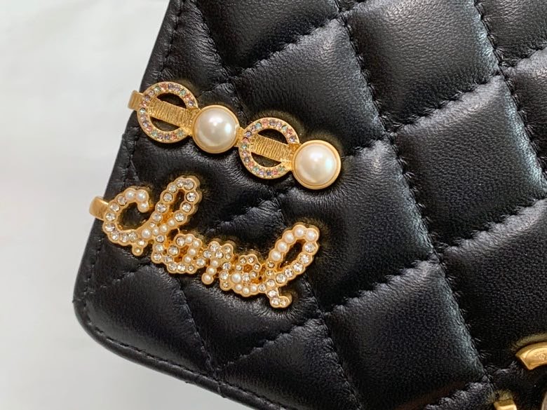 CHL Flap Bag Gold Toned Hardware Black For Women 7in/19cm