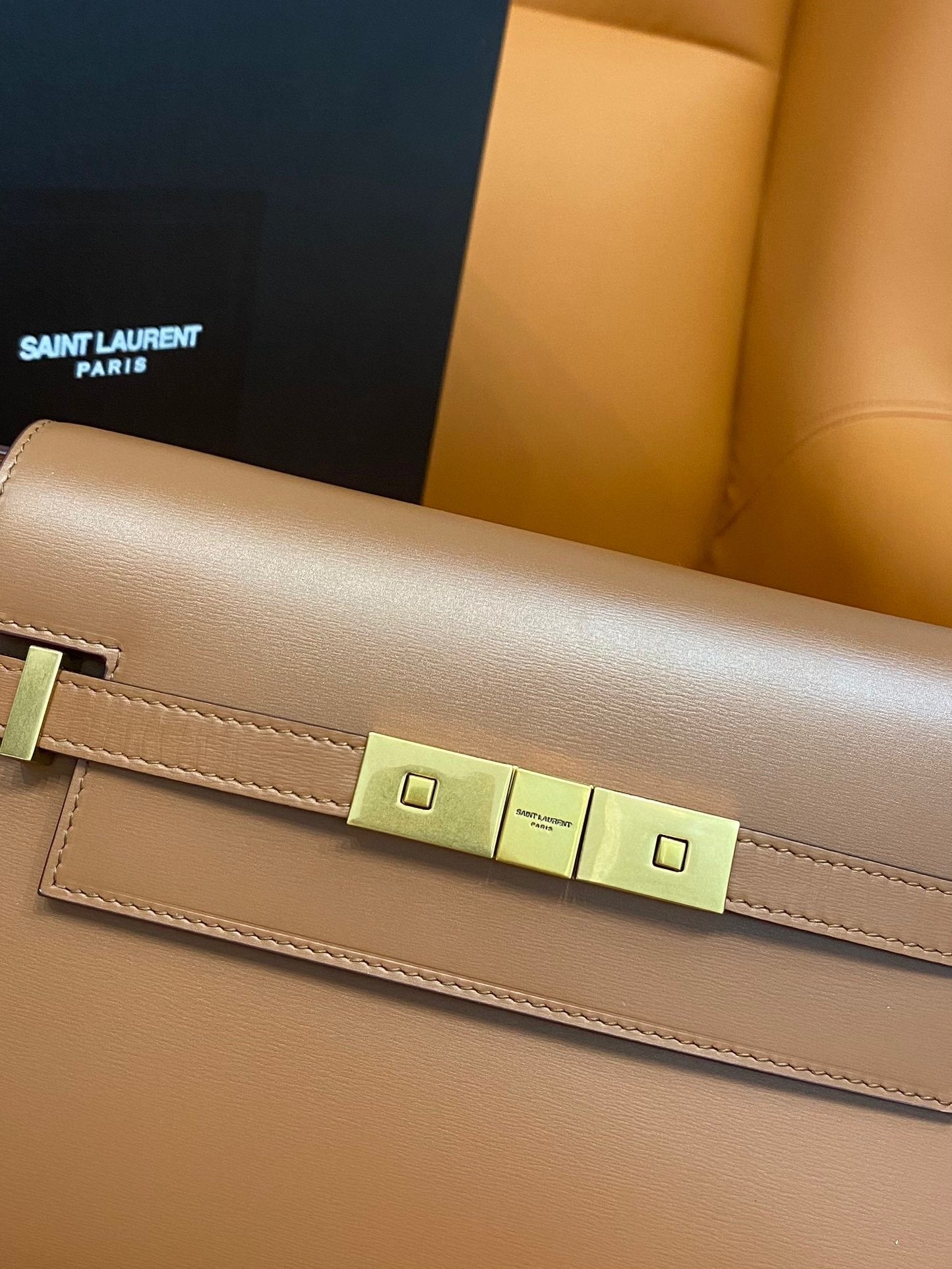YSSL Manhattan Small Shoulder Bag Brown For Women 9in/24cm YSL 6756260SXPW6362