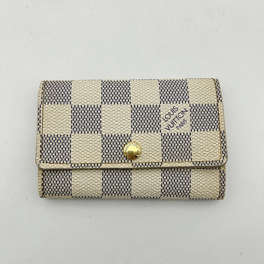 Louis Vuitton Damier Azur White Checkered 6 Key Hook Holder Pouch Wallet lv8808ed