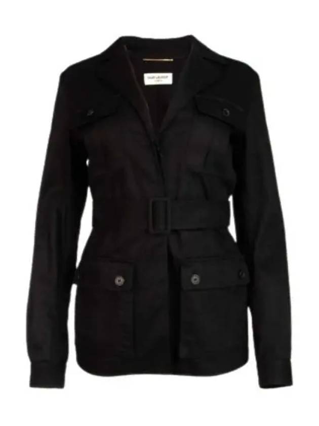 Luxury Saint Laurent Trending 2025 Safari Cotton Gabardine Linen Jacket Black