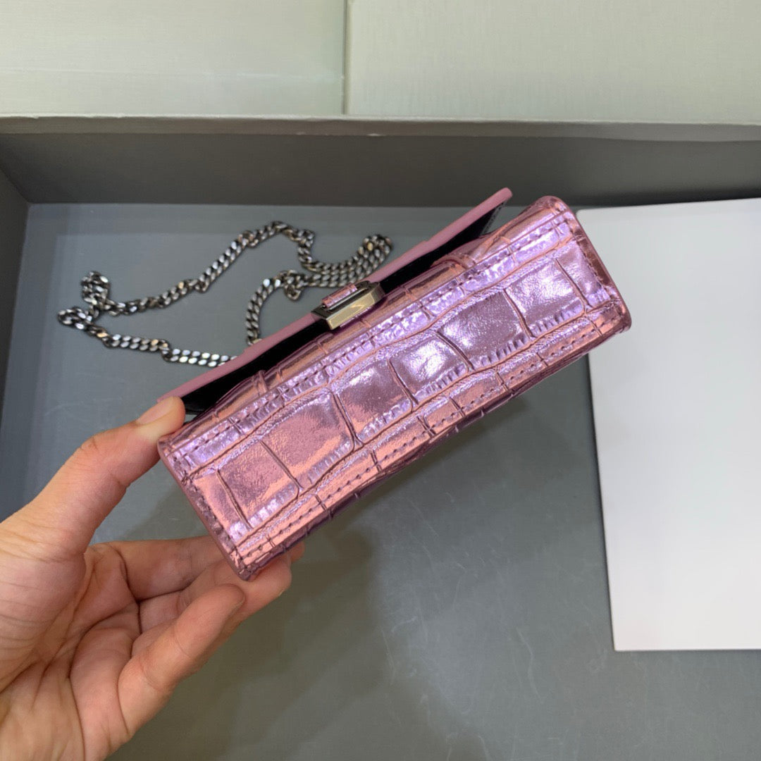 Top Quality Hourglass Mini Handbag With Chain In Light Pink, For Women,  Bags 4.7in/12cm