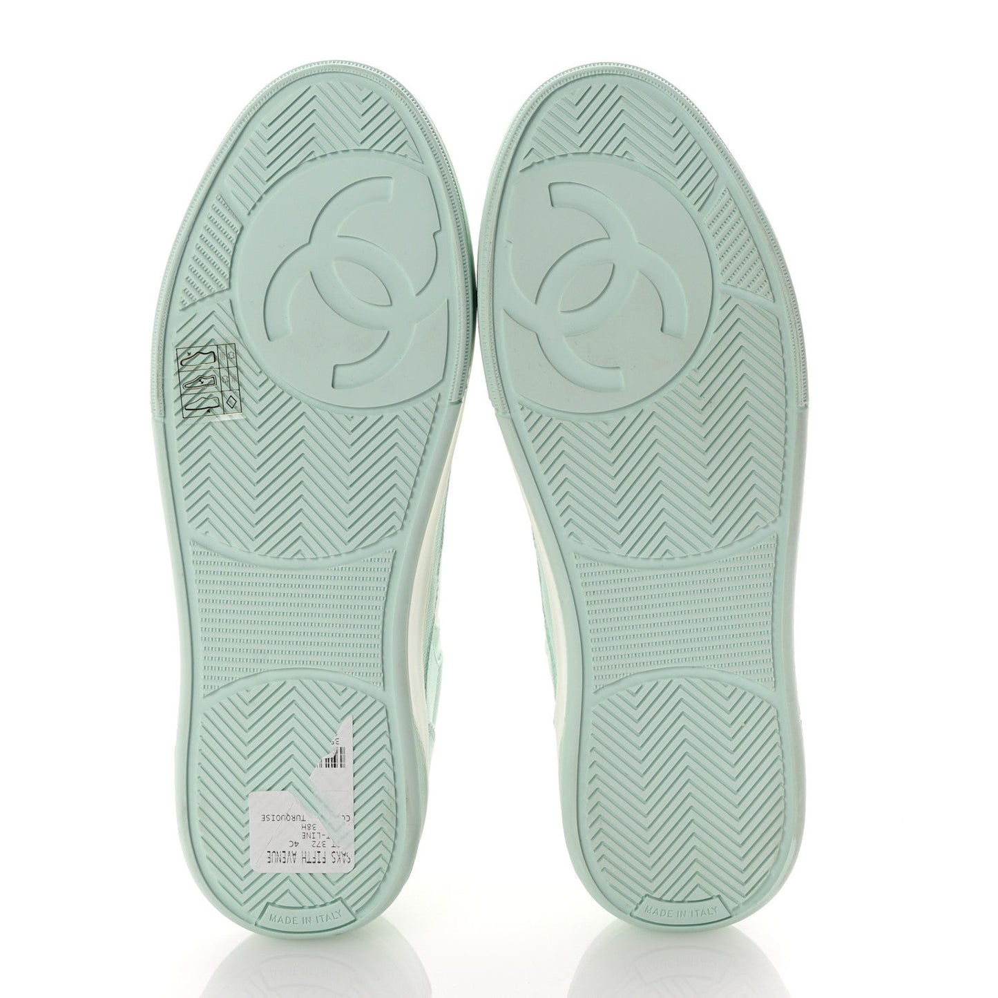 Chanel Cotton Sneakers 38.5 Light Turquoise White