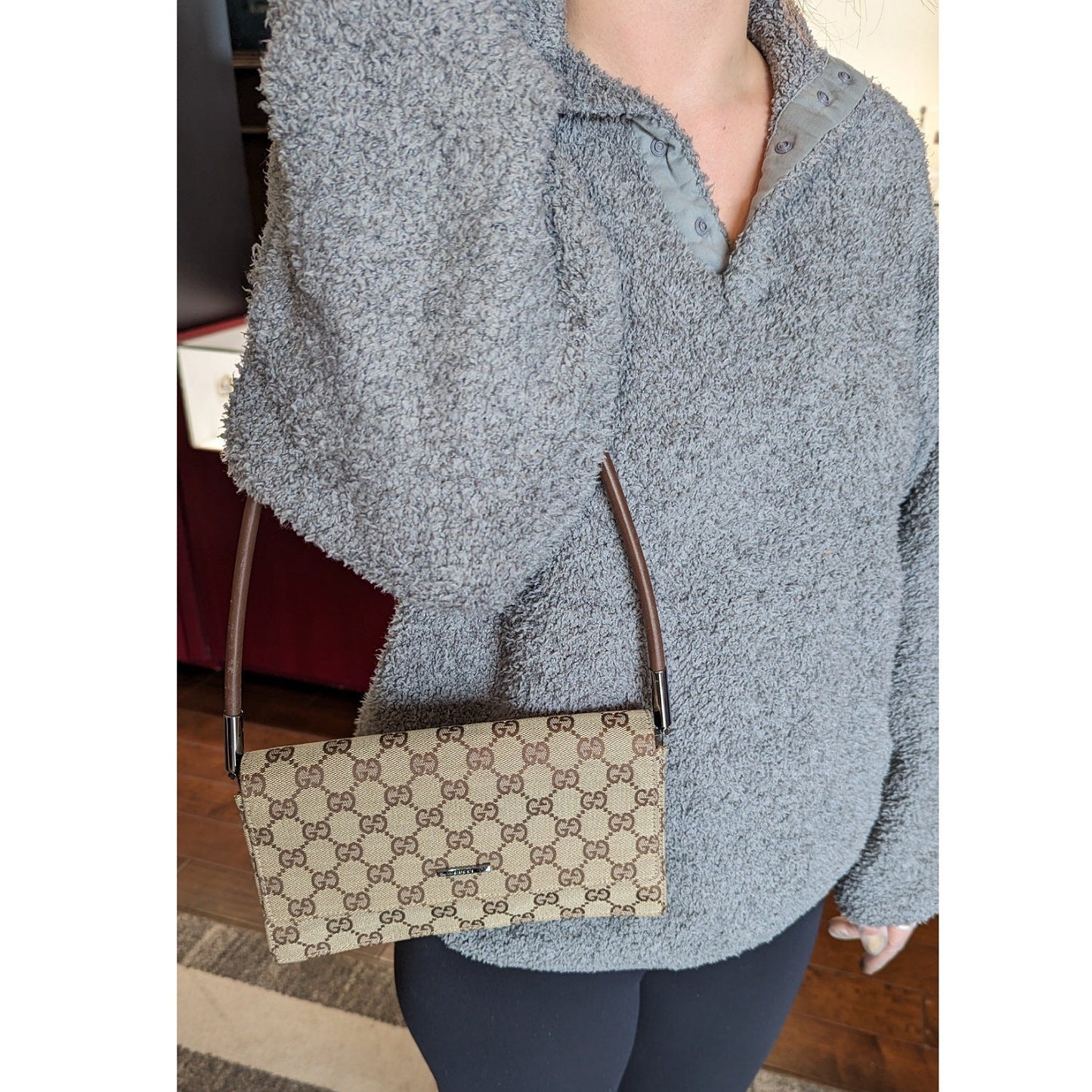 Gucci   Monogram Pochette Flap Shoulder Bag Brown