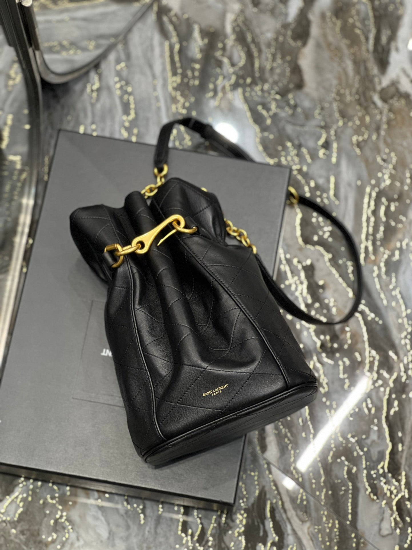 Top Quality Le Maillon Bucket Bag Black For Women 10.6in/27cm YSL 686310AAAJK1000