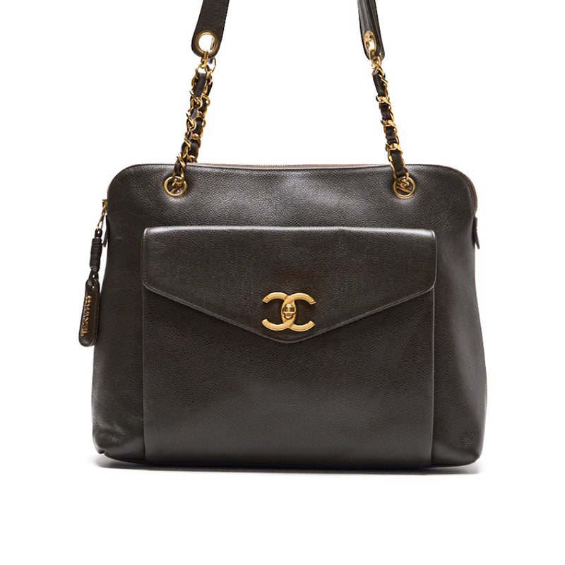 CHANEL / CHANEL OUTSIDE FLAP Double Chain Shoulder Caviar S Karki   Shoulder Bag  Shoulder Bag Hybrid ? Ship? Netherlands Online