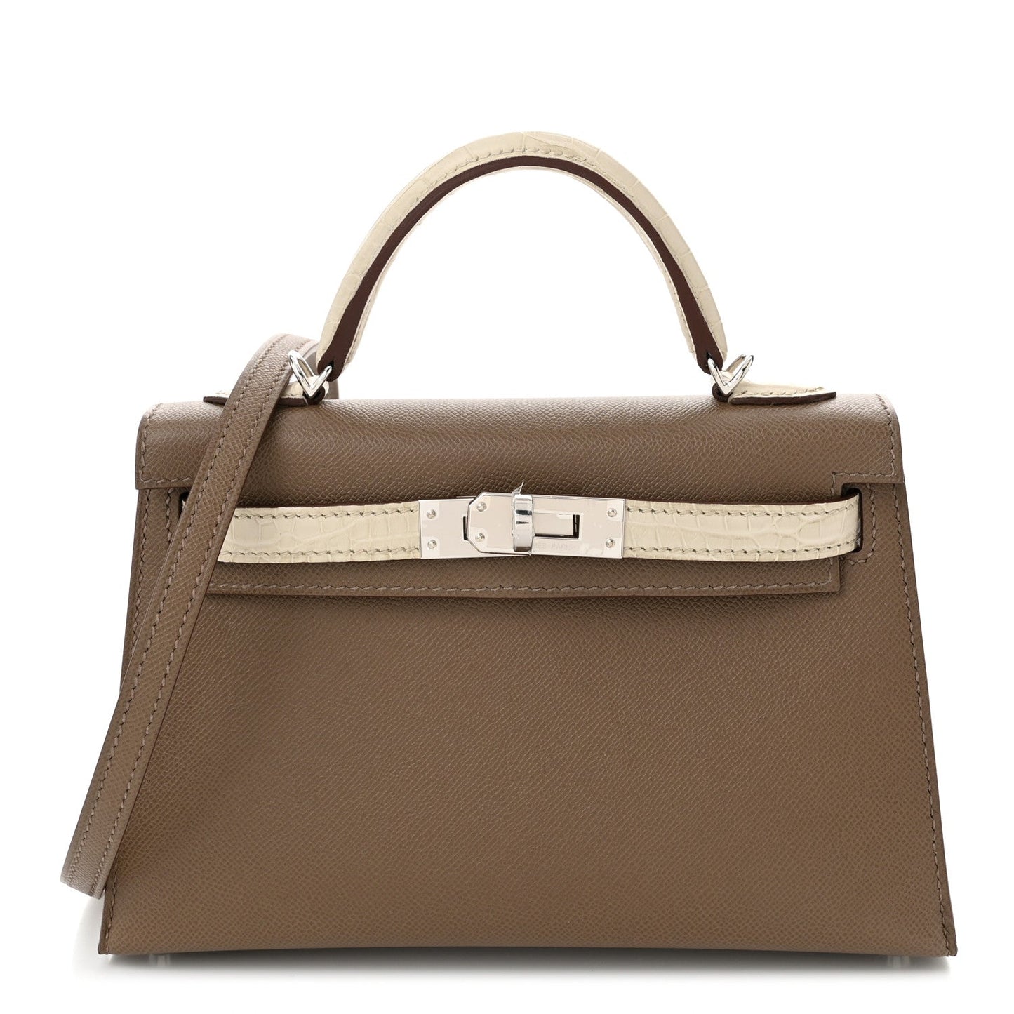 Hermes Madame Calfskin Matte Alligator Mini Kelly Sellier Touch 20 Etoupe Beton