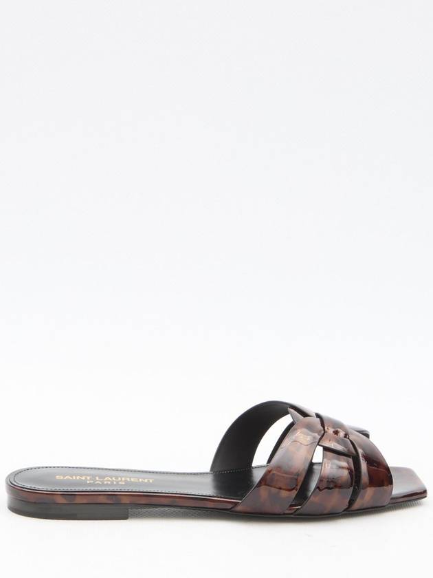 Luxury Saint Laurent Trending 2025 Tribute Tortoiseshell Patent Leather Mules Havana