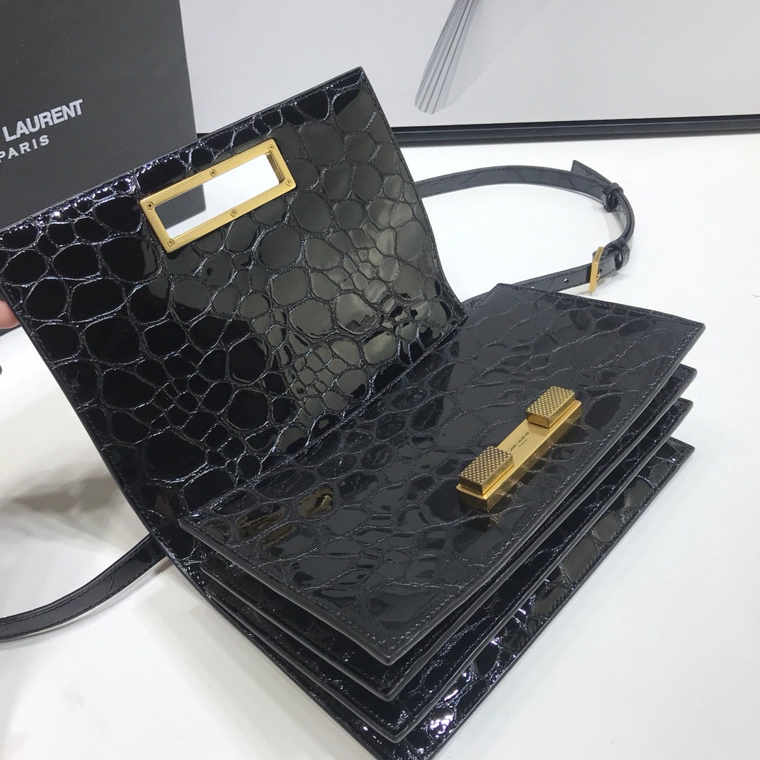 YSSL Cassandra Small Crossbody Bag With Stone Print Black For Women 7in/19cm YSL