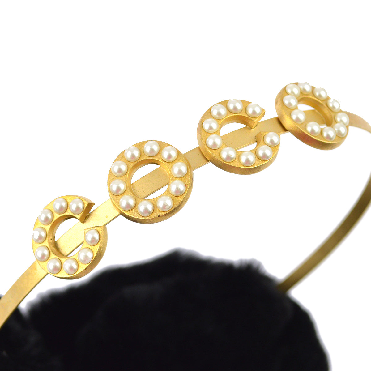 Chanel Black Artificial Pearl Earmuffs 01A Small Good