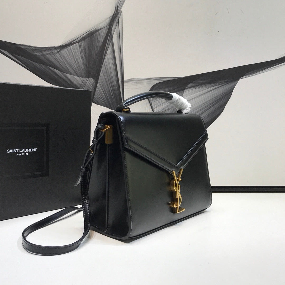 YSSL Cassandra Medium Top Handle Bag In Grain Black For Women 9in/24.5cm YSL 623931BOW0W1000