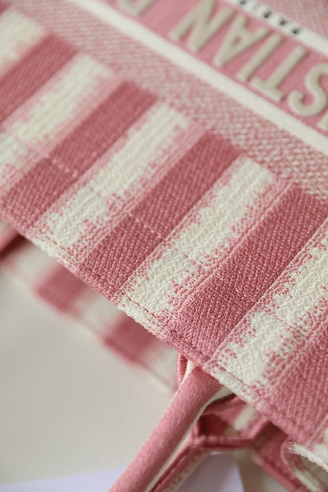 Top Quality MeTop Qualityum Book Tote  Pink D-Stripes Embroidery For Women 36cm/16.5in CD