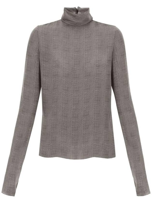 Luxury Saint Laurent Trending 2025 Tartan Silk Turtleneck Blo  Grey