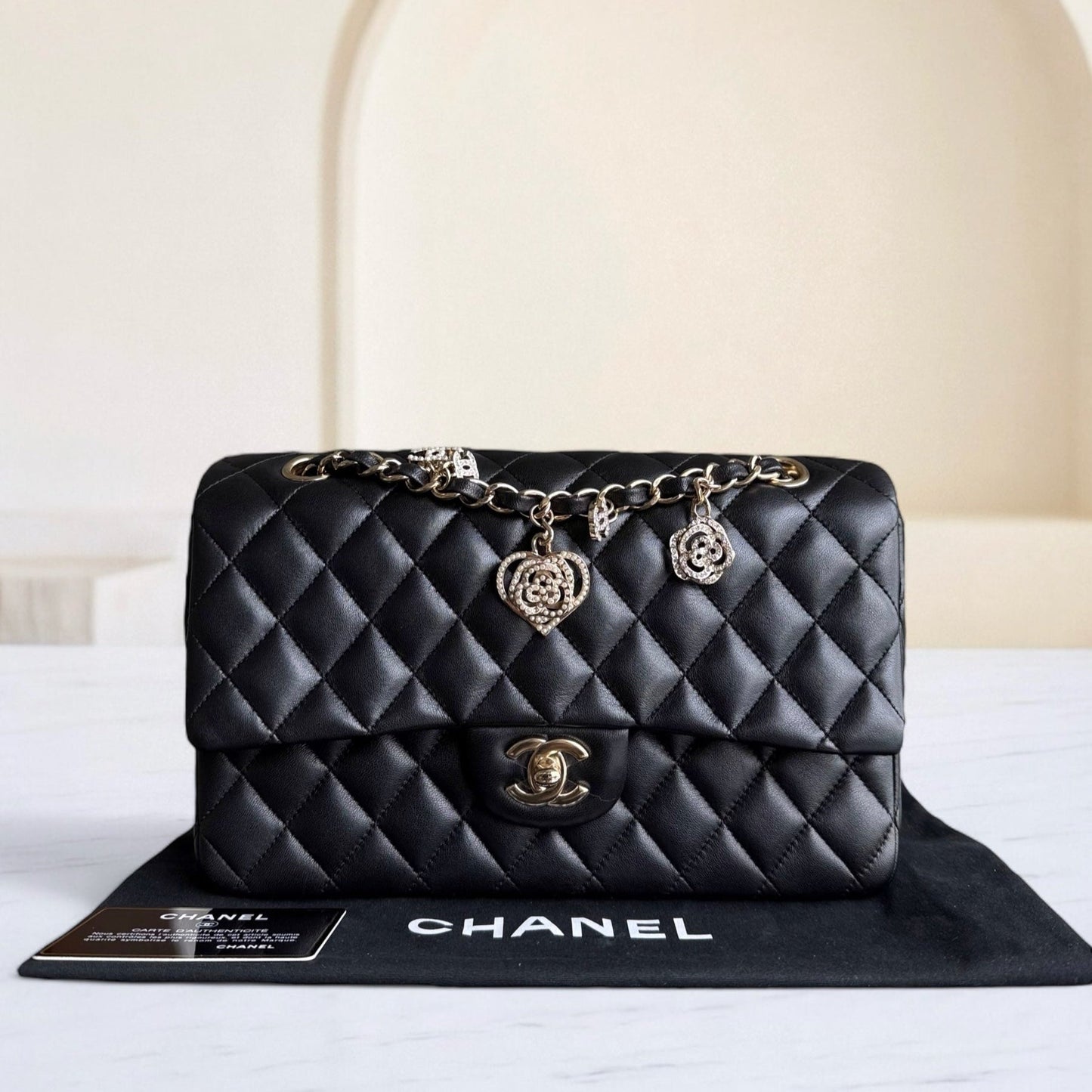 Chanel Classic Flap Medium - Special Valentine Edition 25CM Quilted Lambskin Black Gold Hardware Series 19