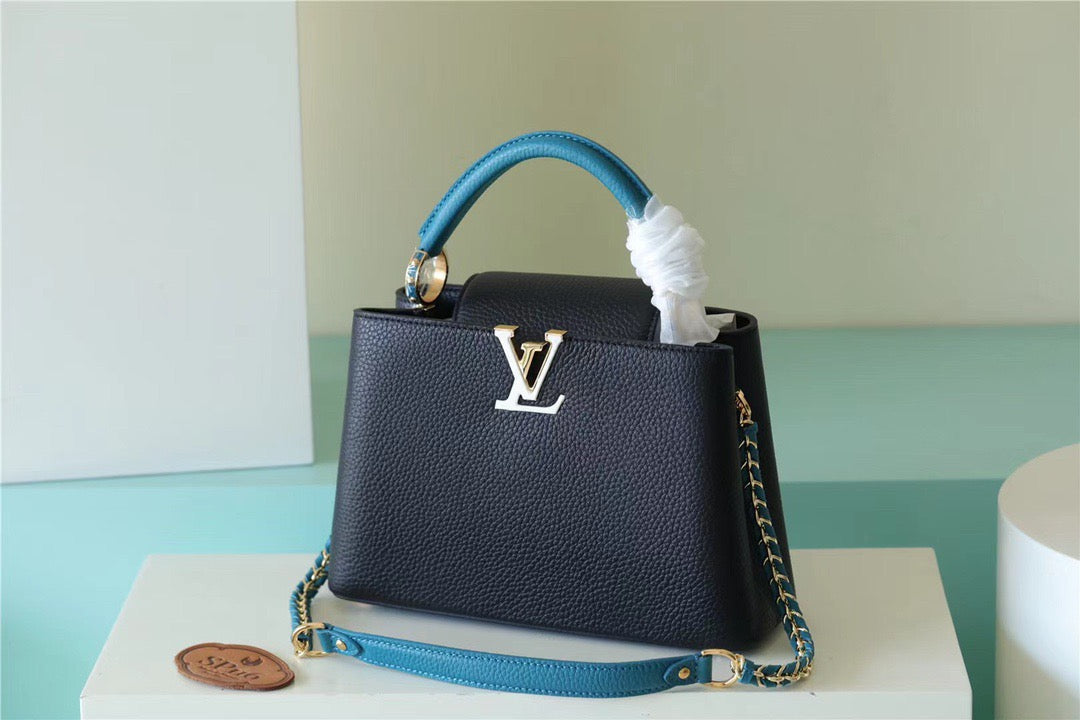 Top Quality Capucines BB Taurillon Black/Blue For Women, Womens Bags, Shoulder And Crossbody Bags 10.6in/27cm Top Quality