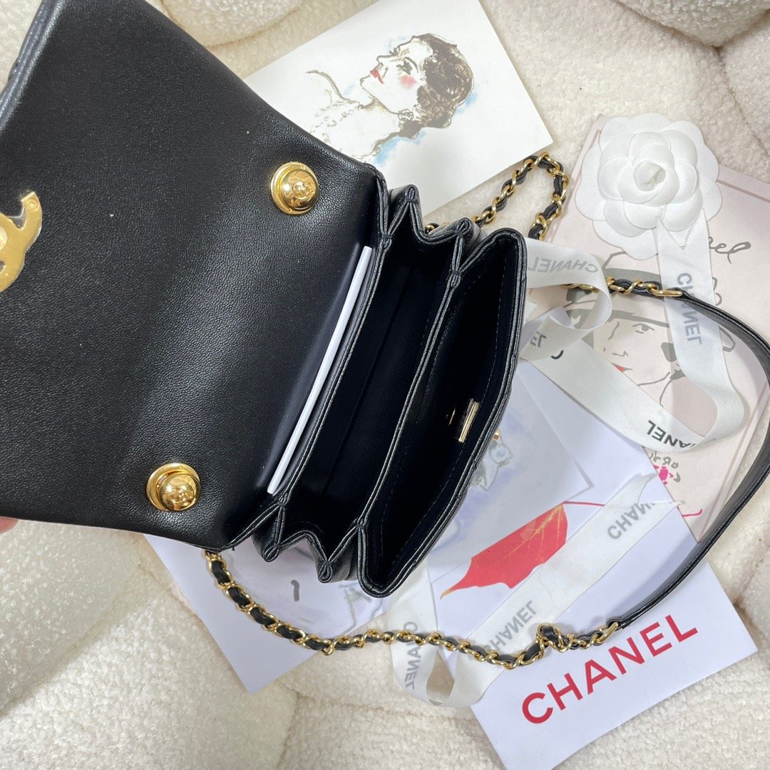 CHLMini Flap Bag Gold Hardware Black For Women, Women’s Handbags, Shoulder Bags 6.7in/17cm AS3365