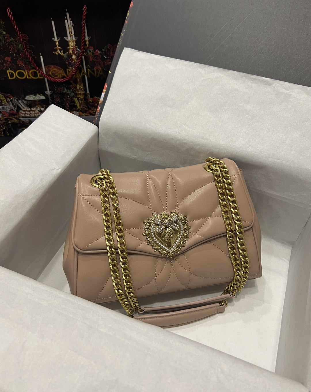 Top Quality Large Devotion Shoulder Bag In Quilted Nappa Beige For Women 11.4in/29cm Top Quality