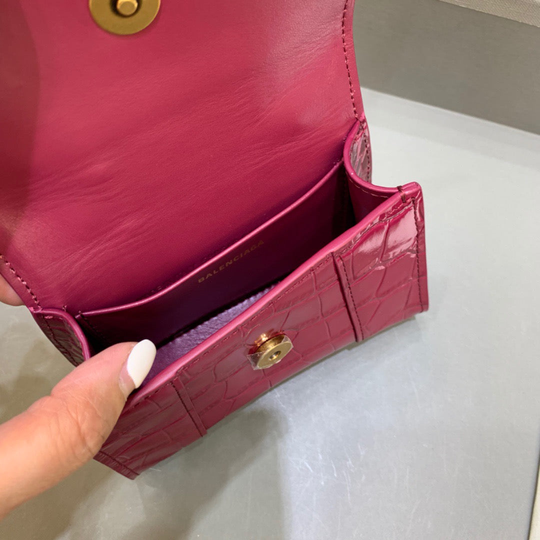 Top Quality Hourglass Mini Handbag With Chain In Dark Red, For Women,  Bags 4.7in/12cm