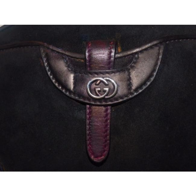 Gucci   Navy Black Suede Purple Leather Satchel