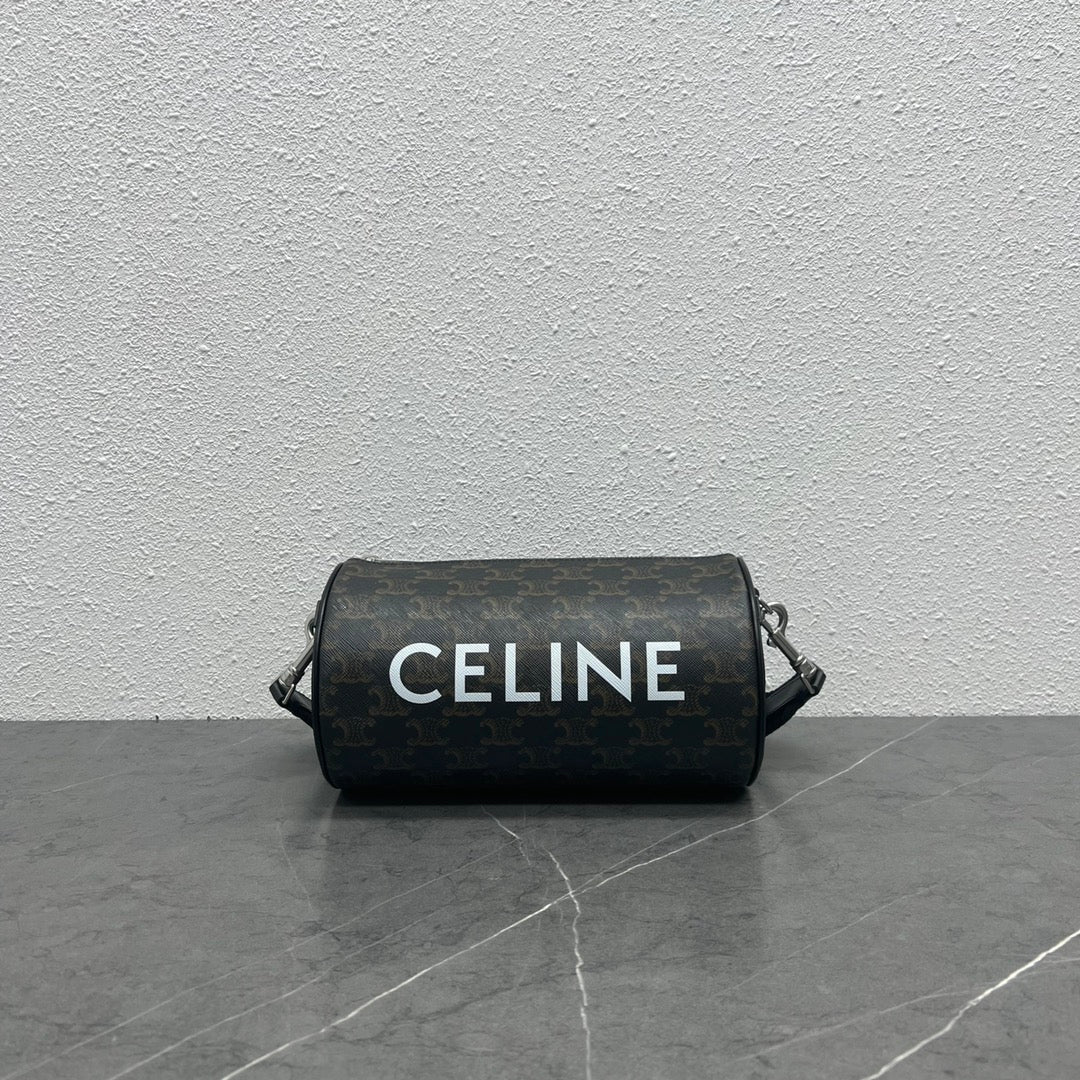 Top Quality Cylinder Bag In Triomphe Canvas Black For Women 9in/22cm